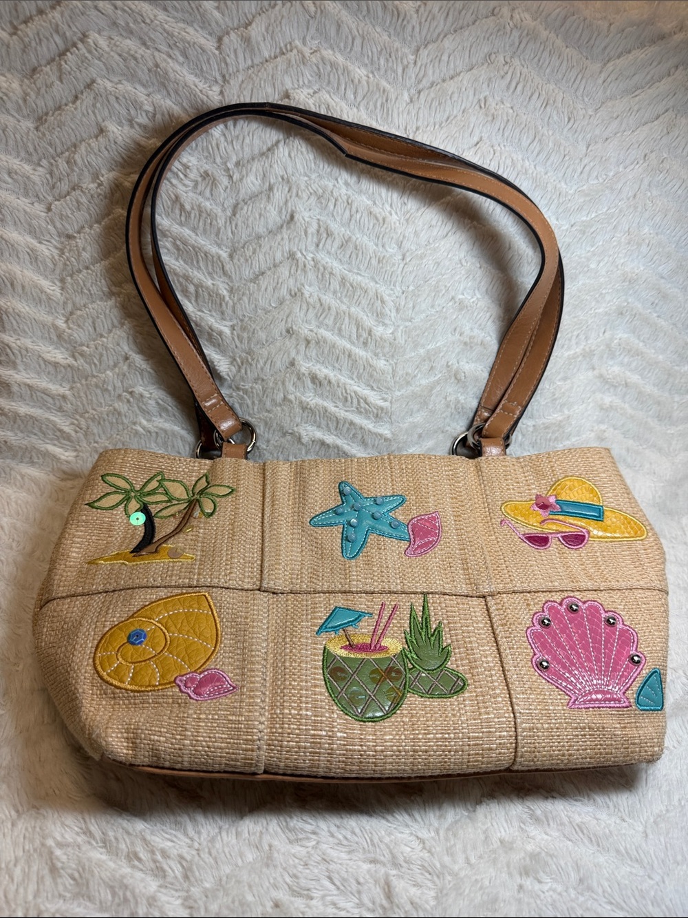 Rossetti Fun Faux Straw/Leather Pastel Resort / Cruise / Beach Summer Bag